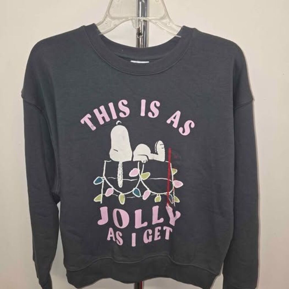 Peanuts Snoopy 'This is as Jolly as I get' Christmas Sweatshirt. GRAY, Adult XS